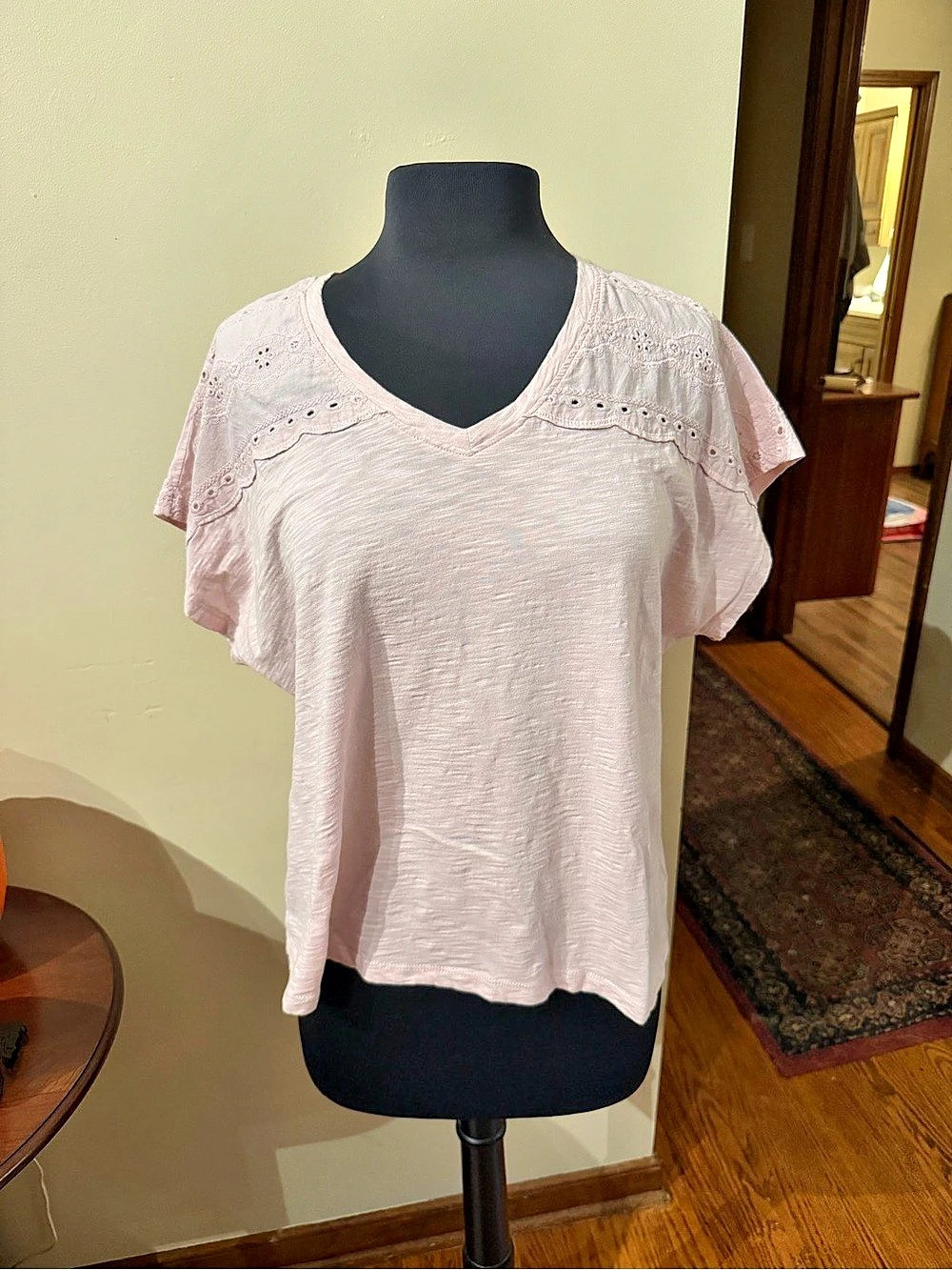 Design History Embroidered Short Sleeve Top in Pink Large